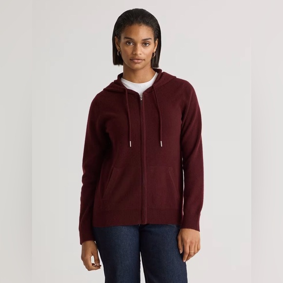Quince Women’s Mongolian Cashmere Full Zip Hoodie L burgundy NWT - Picture 3 of 13